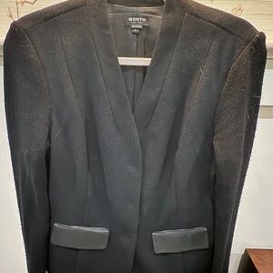 Worth Size 6 Cashmere Blazer with Leather Trim and sweater sleeves